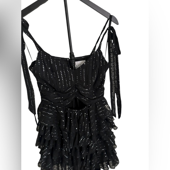 MABLE Black Sequin Ruffle Mini Dress Women’s Size S - Picture 3 of 10
